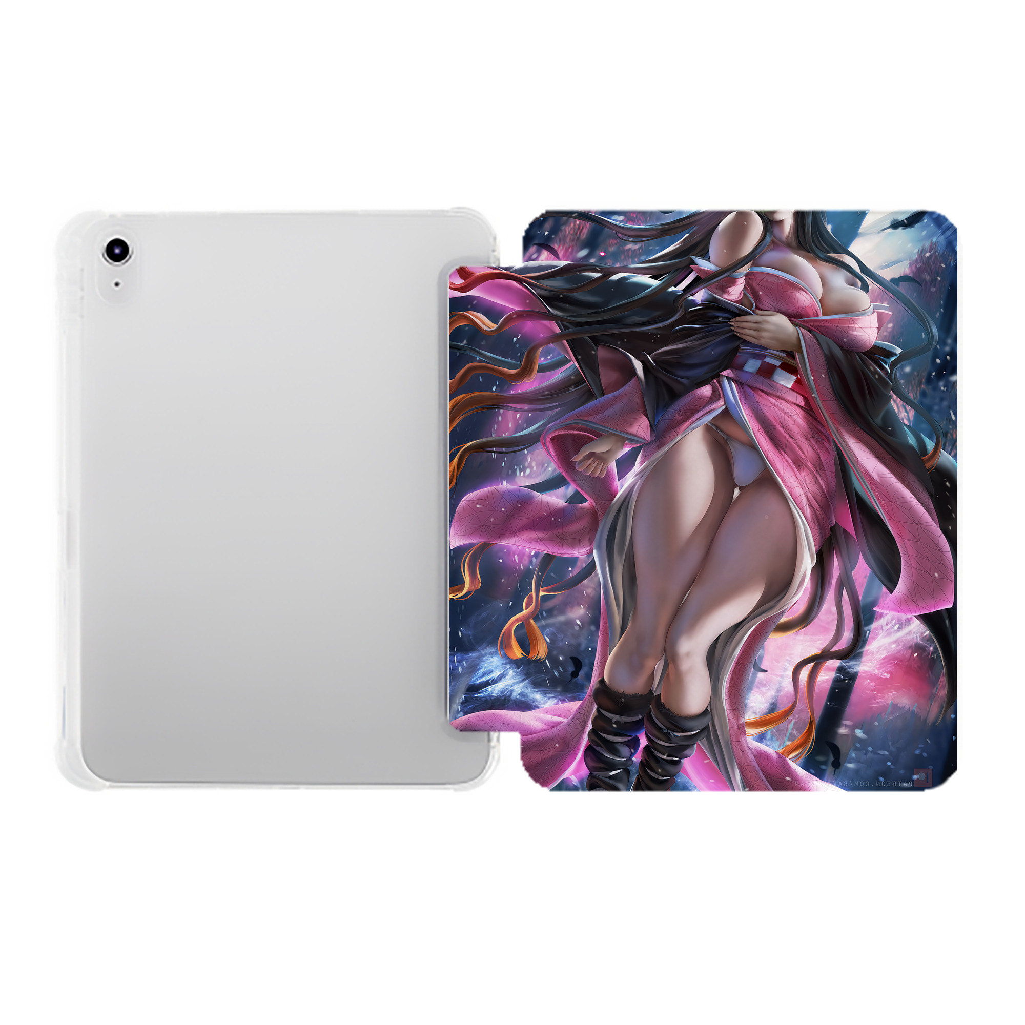 （画像用） 鬼滅の刃（きめつのやいば）竈門 禰󠄀豆子／かまど ねずこ Kamado Nezuko IPad ケース ペン収納付き 三つ折りスタンド PUレザー×シリコン 対応機種9.5/10.5/10.9インチ
